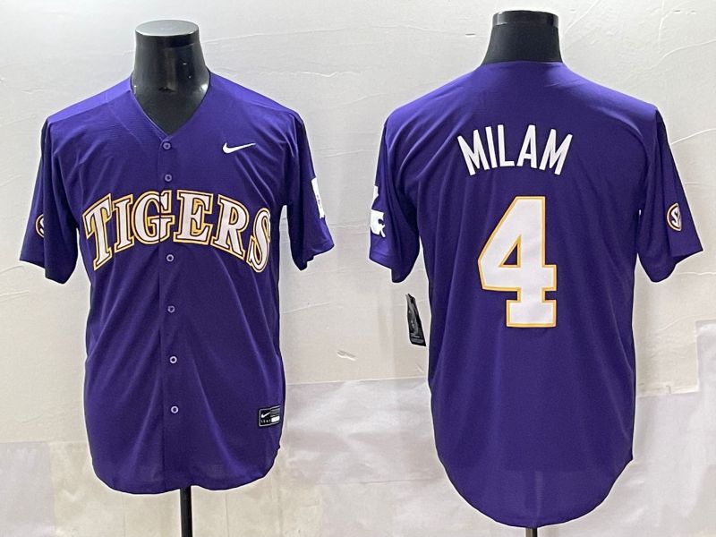 Men 2025 LSU Tigers #4 Milam Purple Joint Name Nike NCAA Jersey style 1->ncaa teams->NCAA Jersey